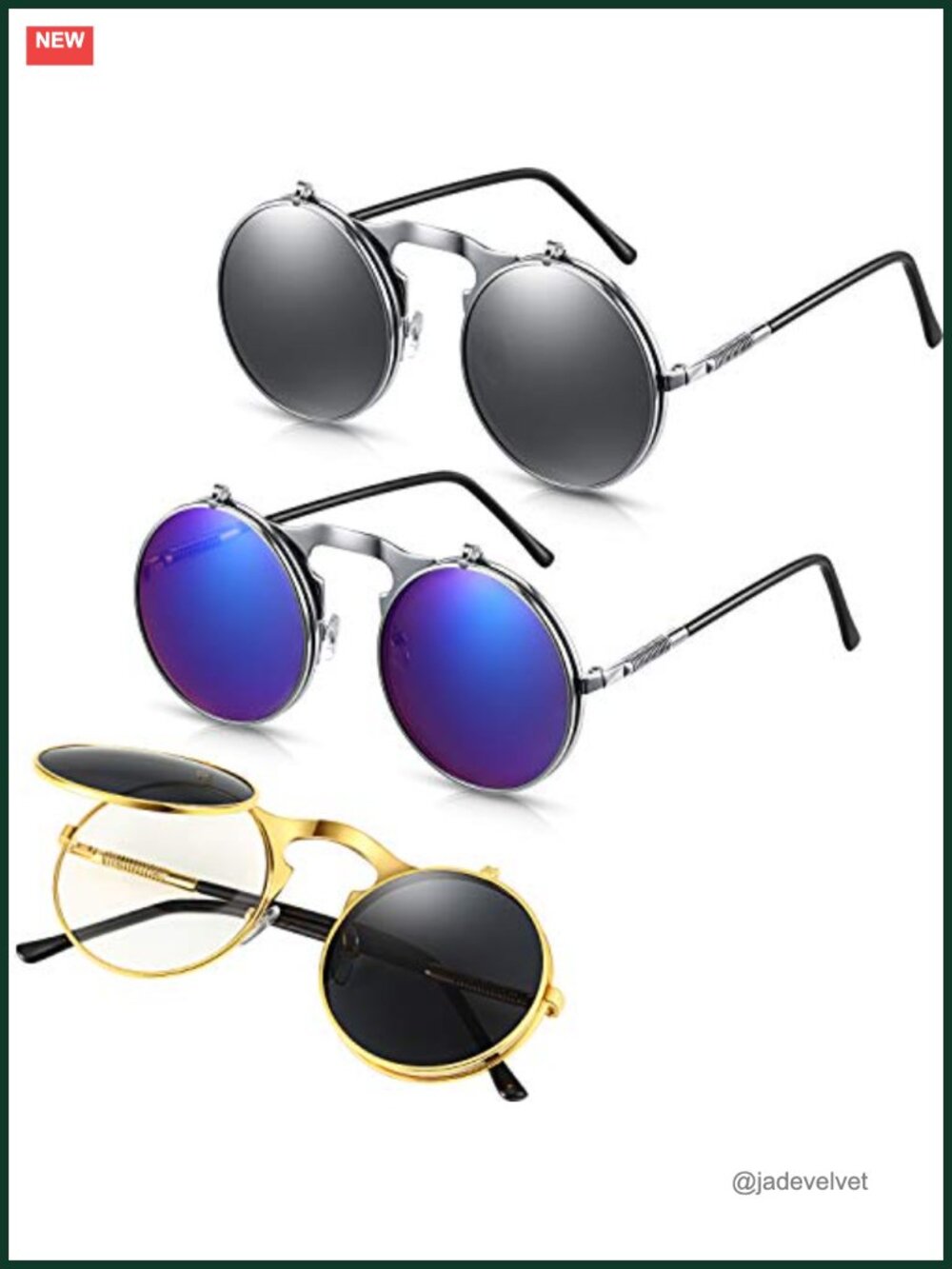 Round Flip Up Steampunk Sunglasses Metal Frame PC Lens Retro Unisex